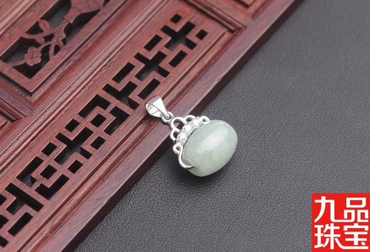 Spot S925 Silver Embeded Jade Stone as Right as Rain a Goods Pendant Natural Myanmar A- Level Jade Lucky Beads Pendant Jade Pendant