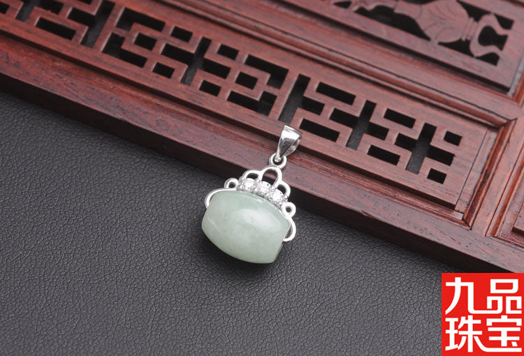 Spot S925 Silver Embeded Jade Stone as Right as Rain a Goods Pendant Natural Myanmar A- Level Jade Lucky Beads Pendant Jade Pendant