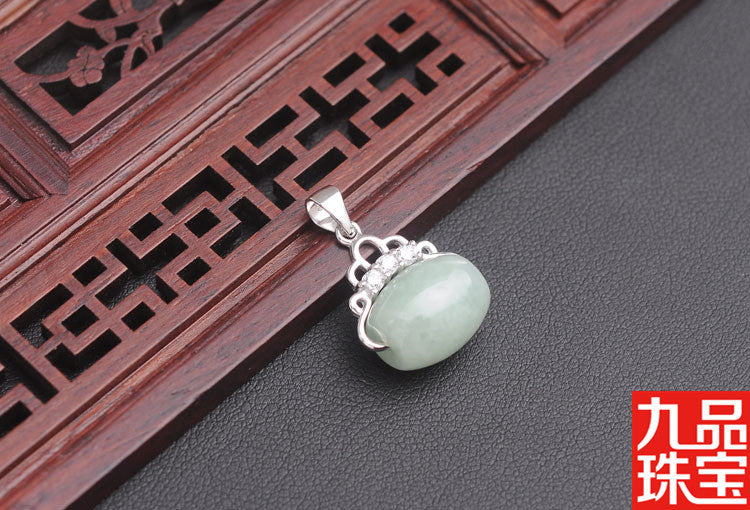 Spot S925 Silver Embeded Jade Stone as Right as Rain a Goods Pendant Natural Myanmar A- Level Jade Lucky Beads Pendant Jade Pendant