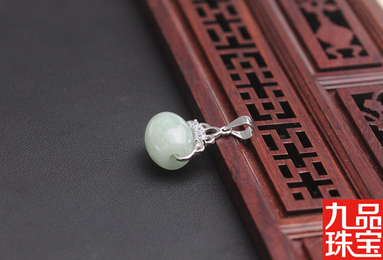 Spot S925 Silver Embeded Jade Stone as Right as Rain a Goods Pendant Natural Myanmar A- Level Jade Lucky Beads Pendant Jade Pendant