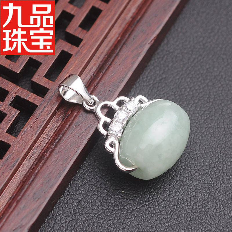Spot S925 Silver Embeded Jade Stone as Right as Rain a Goods Pendant Natural Myanmar A- Level Jade Lucky Beads Pendant Jade Pendant
