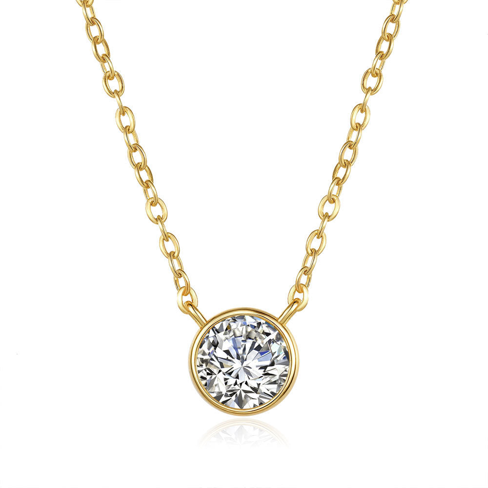 ArietesCare 1-Carat Moissanite Bezel Necklace – 18k Gold Plated S925 Sterling Silver Solitaire Pendant – Luxury Minimalist Jewelry for Her
