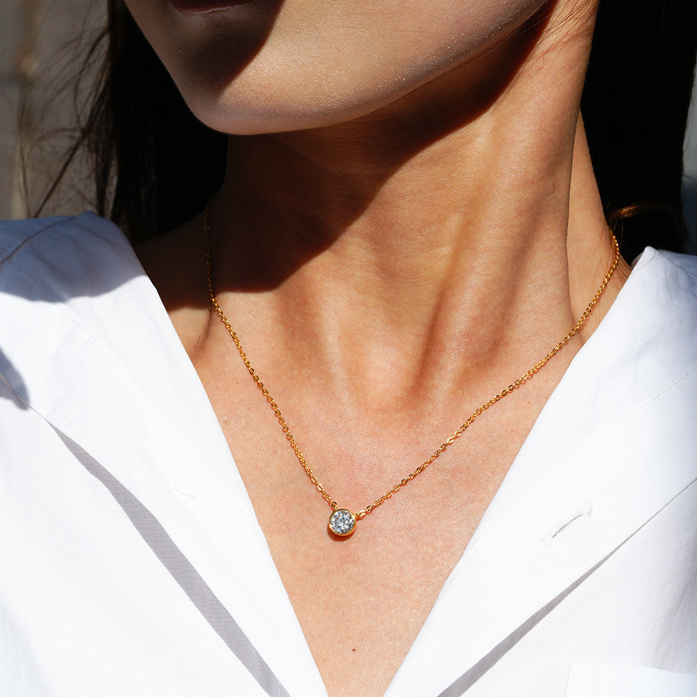 ArietesCare 1-Carat Moissanite Bezel Necklace – 18k Gold Plated S925 Sterling Silver Solitaire Pendant – Luxury Minimalist Jewelry for Her