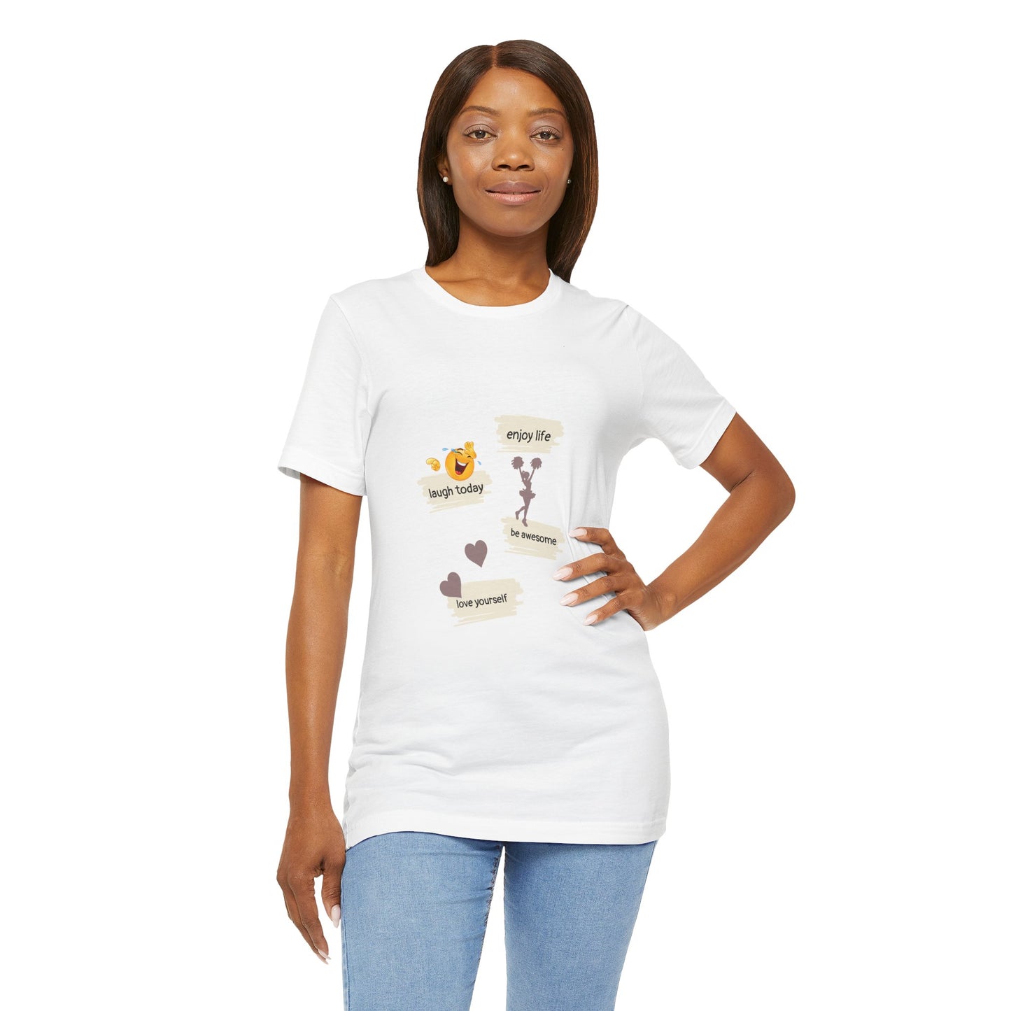 Inspirational Quote Unisex Jersey Tee - "Enjoy Life, Laugh Today, Love Yourself"