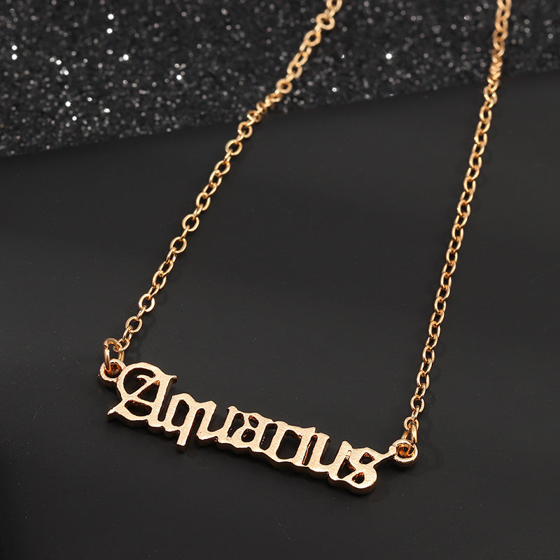 Collier Zodiac Retro English Letter 12 Zodiac Pendant Best-selling Constellation Card Necklace For Men