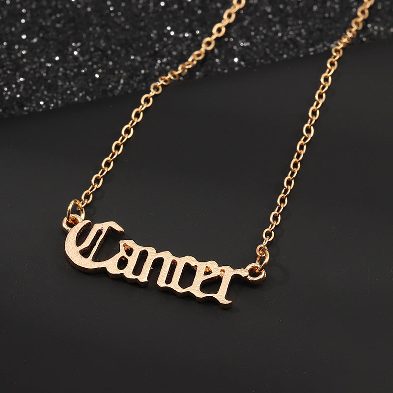 Collier Zodiac Retro English Letter 12 Zodiac Pendant Best-selling Constellation Card Necklace For Men