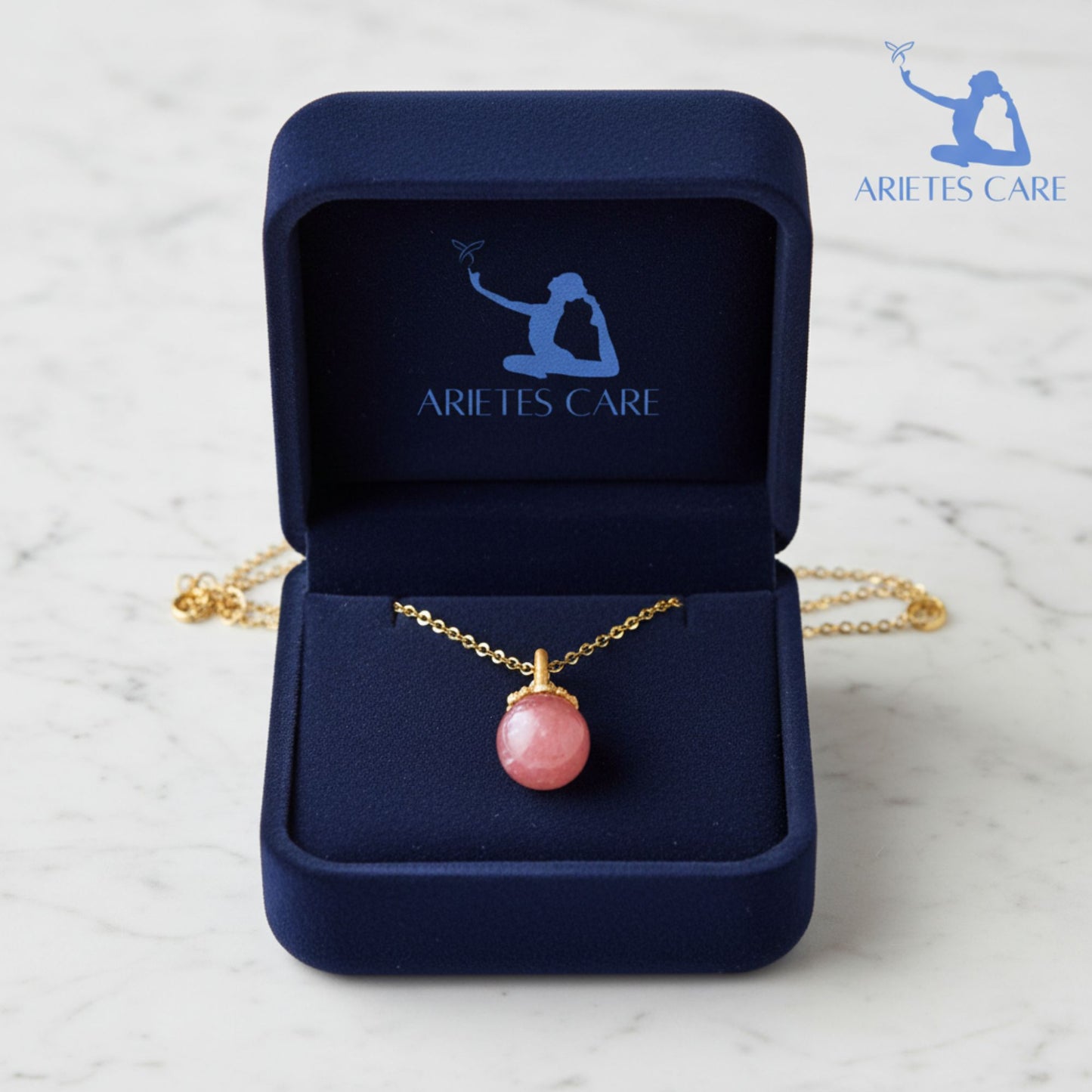 S925 Sterling Silver Gold Plated Natural Salt Source Round Crystal Necklace | Authentic Pink Crystal Round Bead Pendant