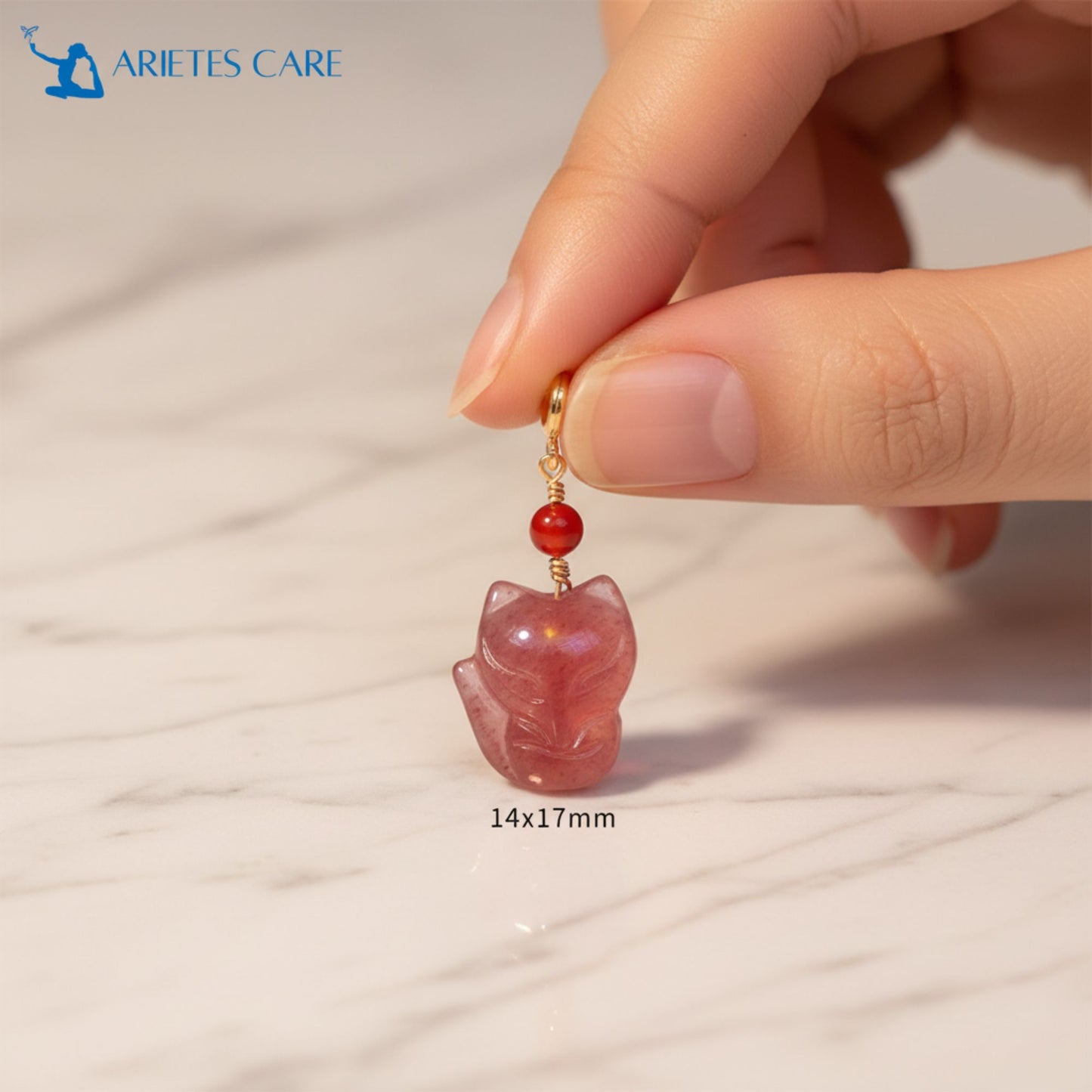 Premium S925 Silver Strawberry Quartz Nine-Tailed Fox Crystal Pendant Necklace