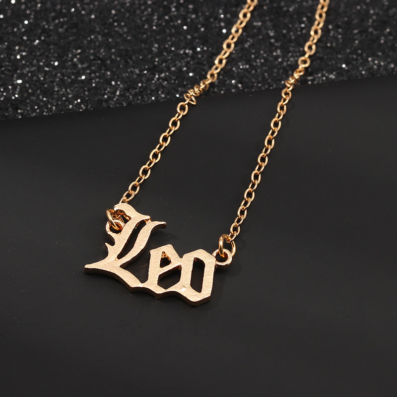 Collier Zodiac Retro English Letter 12 Zodiac Pendant Best-selling Constellation Card Necklace For Men