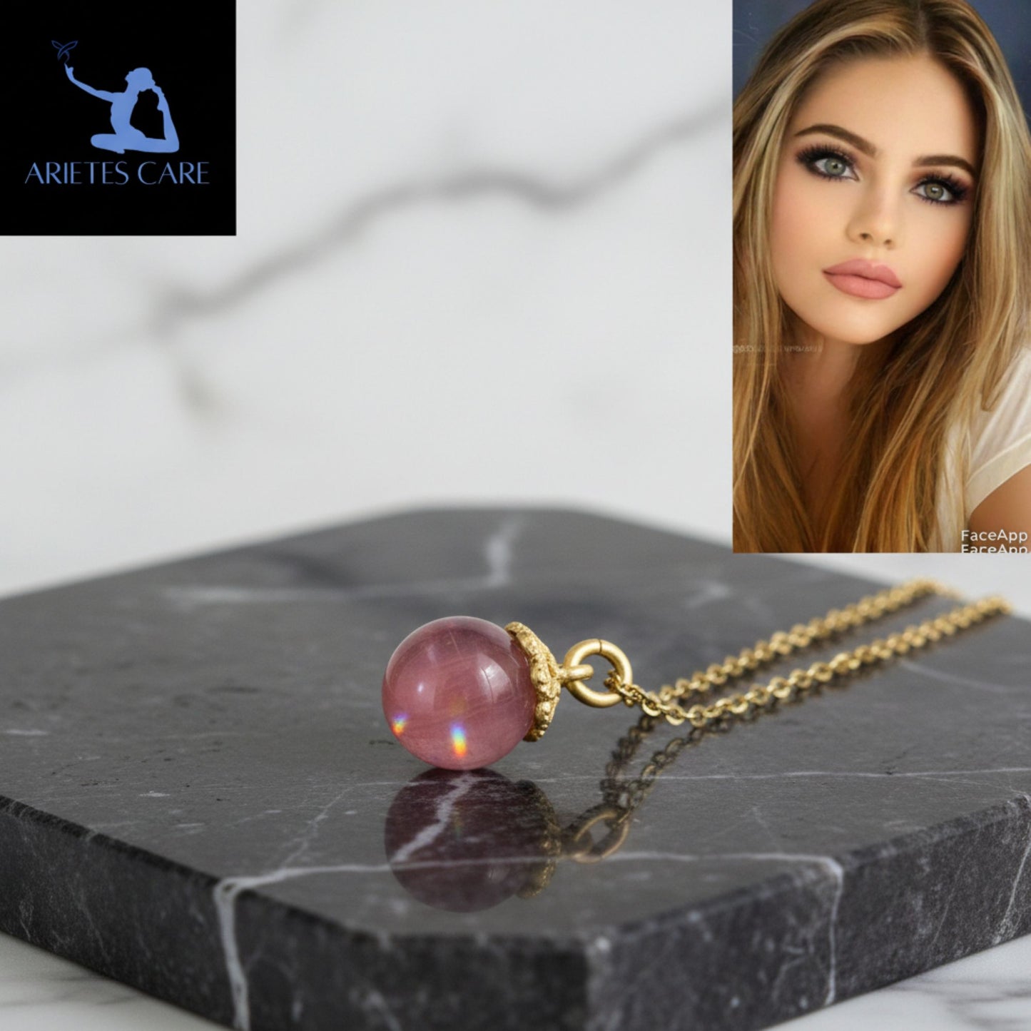 S925 Sterling Silver Gold Plated Natural Salt Source Round Crystal Necklace | Authentic Pink Crystal Round Bead Pendant