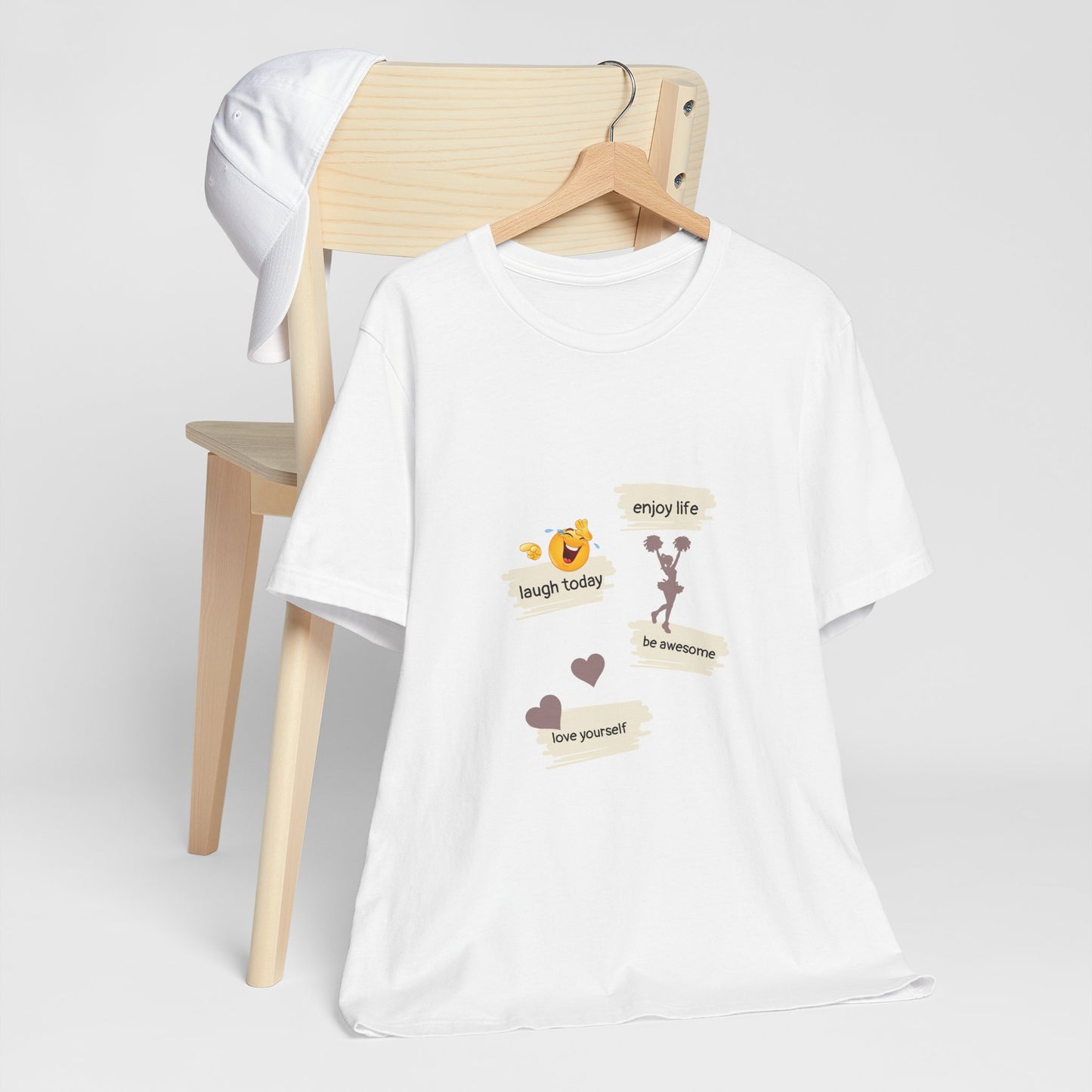Inspirational Quote Unisex Jersey Tee - "Enjoy Life, Laugh Today, Love Yourself"