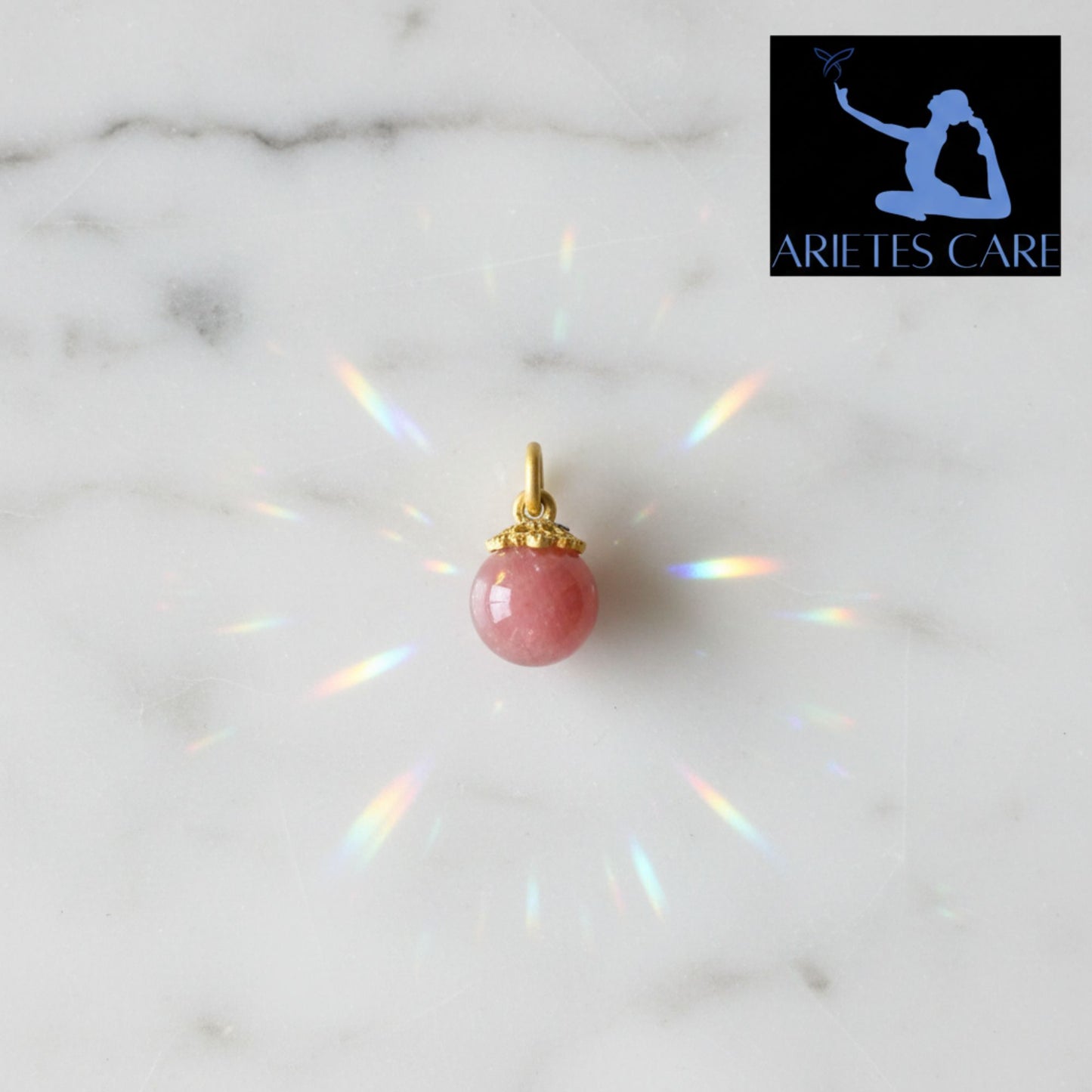 S925 Sterling Silver Gold Plated Natural Salt Source Round Crystal Necklace | Authentic Pink Crystal Round Bead Pendant