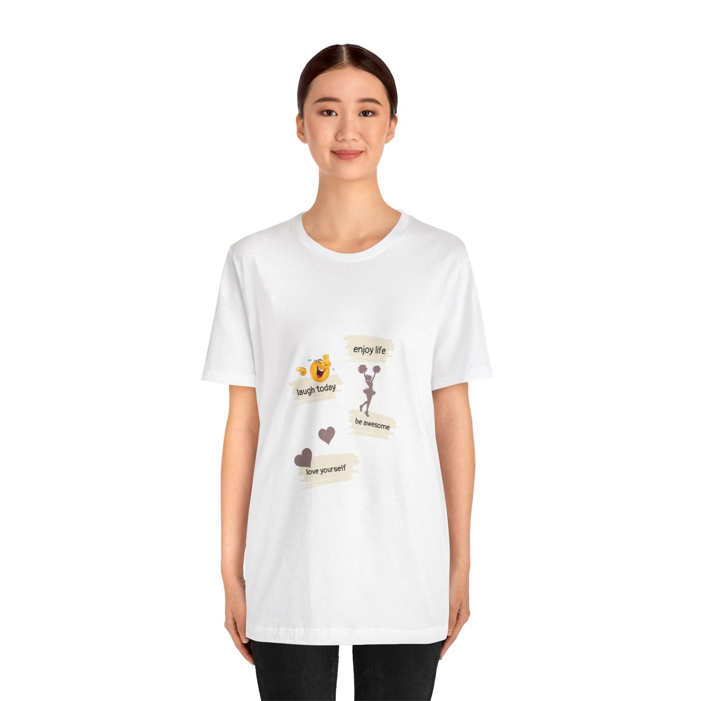 Inspirational Quote Unisex Jersey Tee - "Enjoy Life, Laugh Today, Love Yourself"