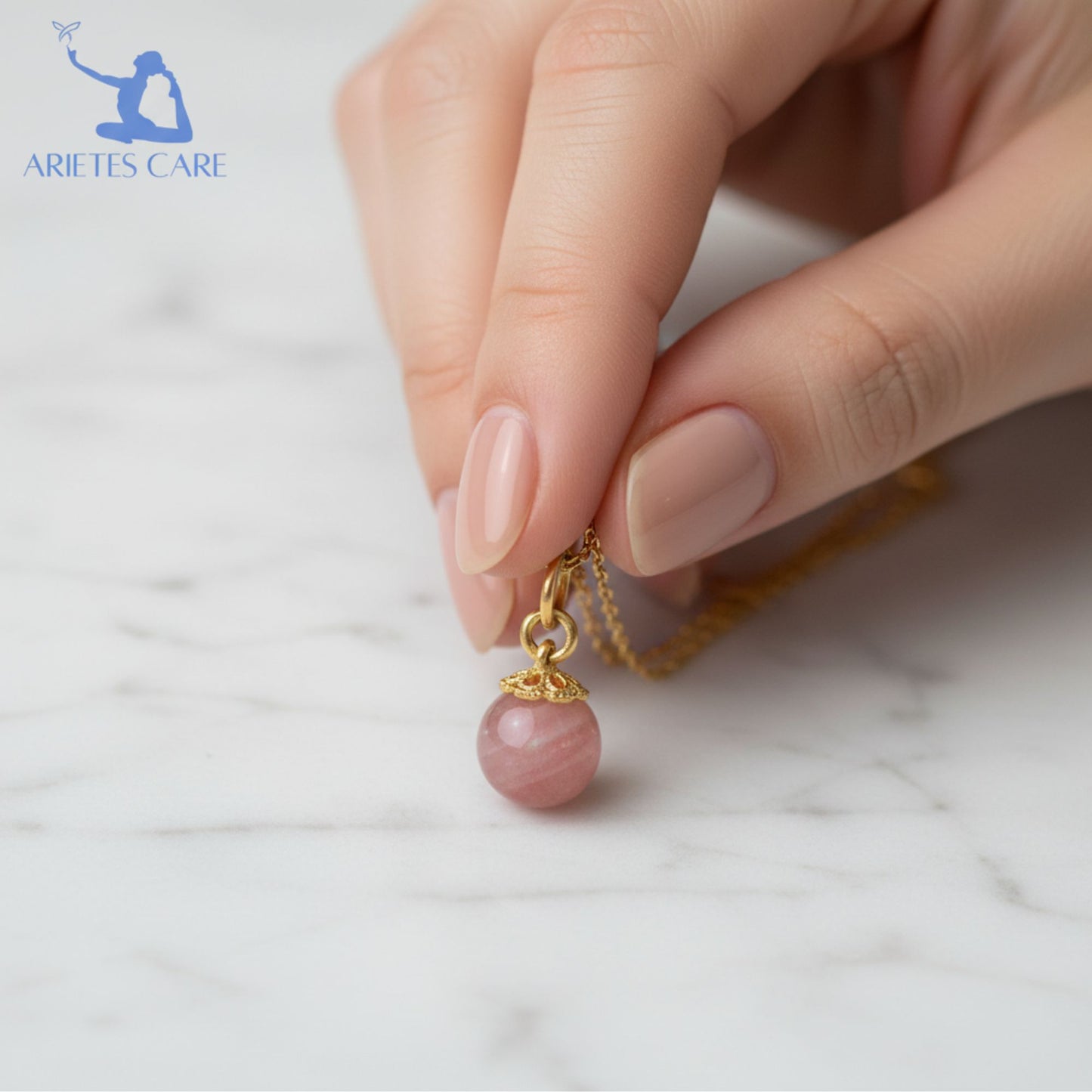 S925 Sterling Silver Gold Plated Natural Salt Source Round Crystal Necklace | Authentic Pink Crystal Round Bead Pendant