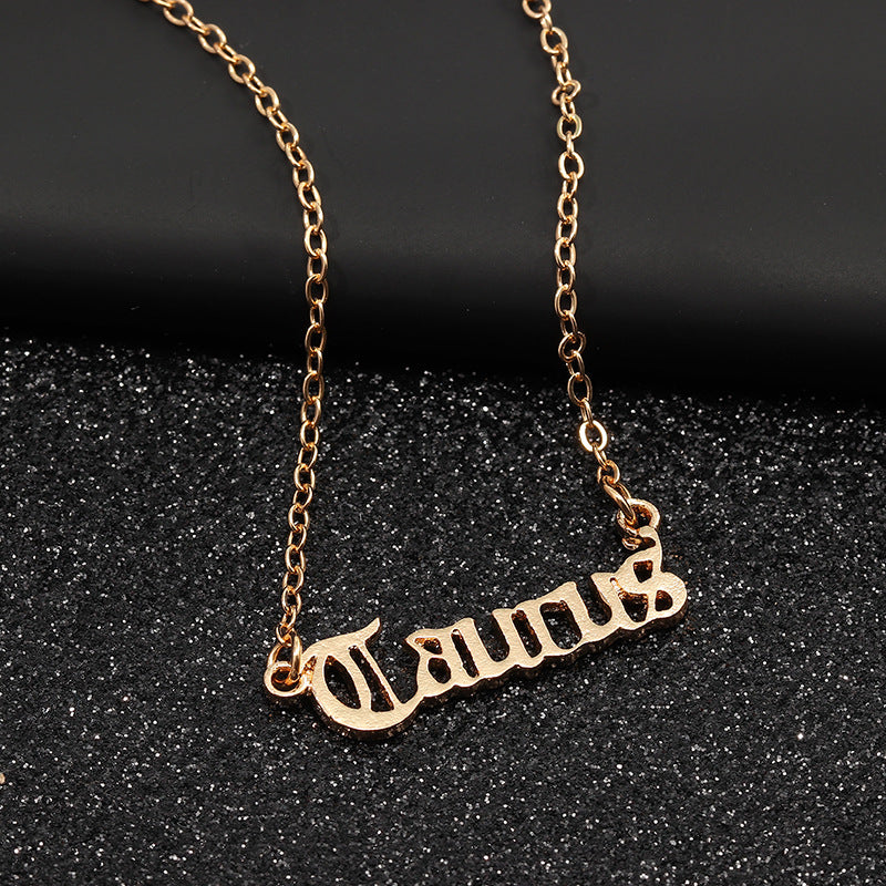 Collier Zodiac Retro English Letter 12 Zodiac Pendant Best-selling Constellation Card Necklace For Men