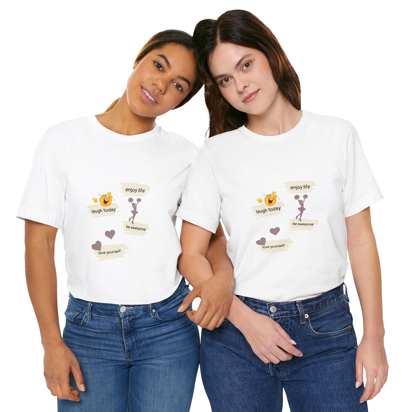 Inspirational Quote Unisex Jersey Tee - "Enjoy Life, Laugh Today, Love Yourself"