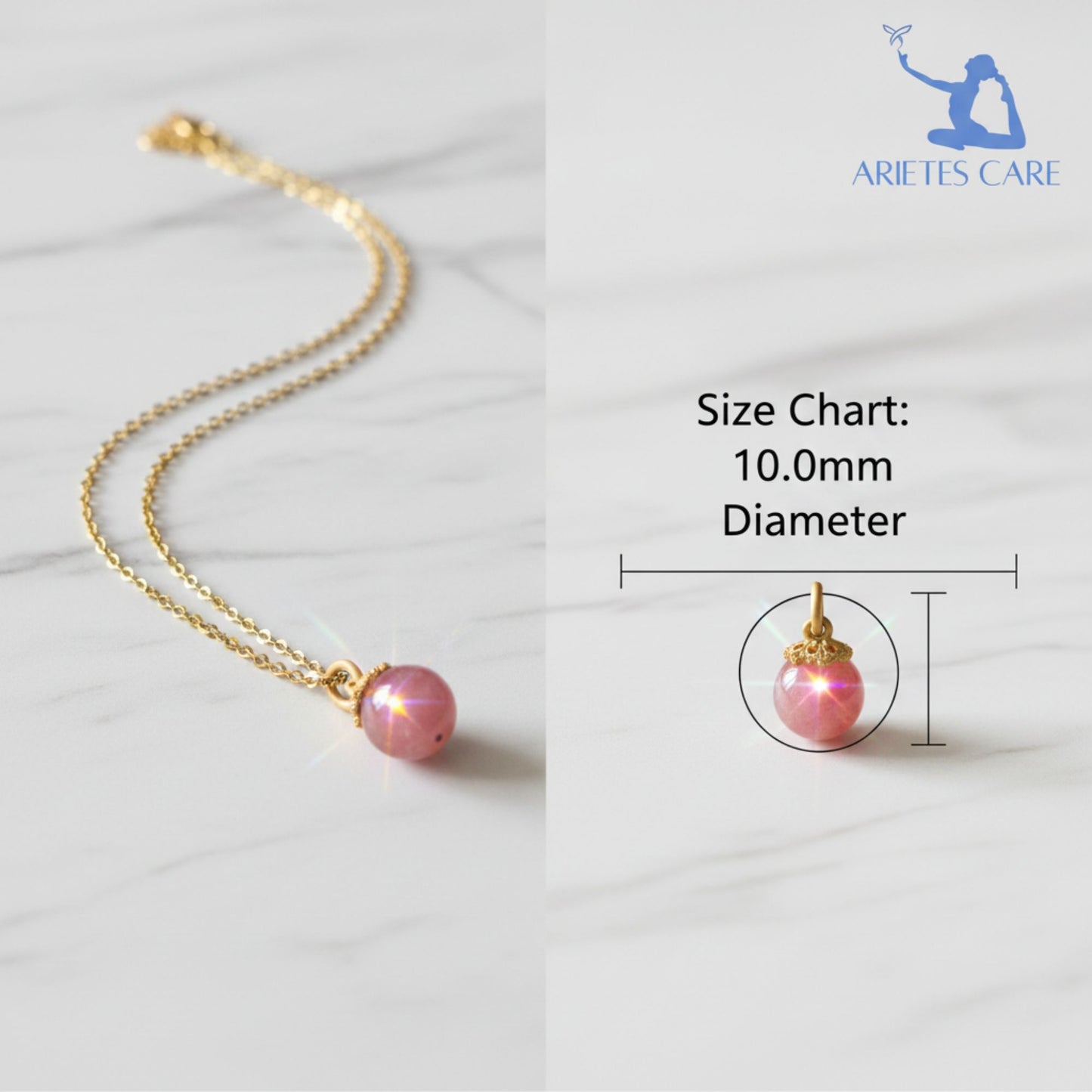 S925 Sterling Silver Gold Plated Natural Salt Source Round Crystal Necklace | Authentic Pink Crystal Round Bead Pendant