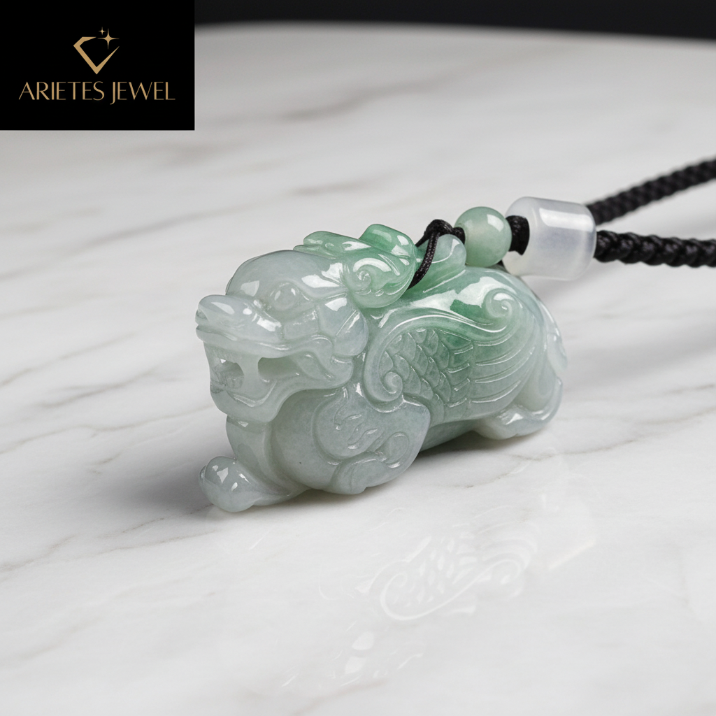Premium Grade A Icy Green Jadeite Pixiu Pendant - Auspicious Wealth Guardian & Luck Charm