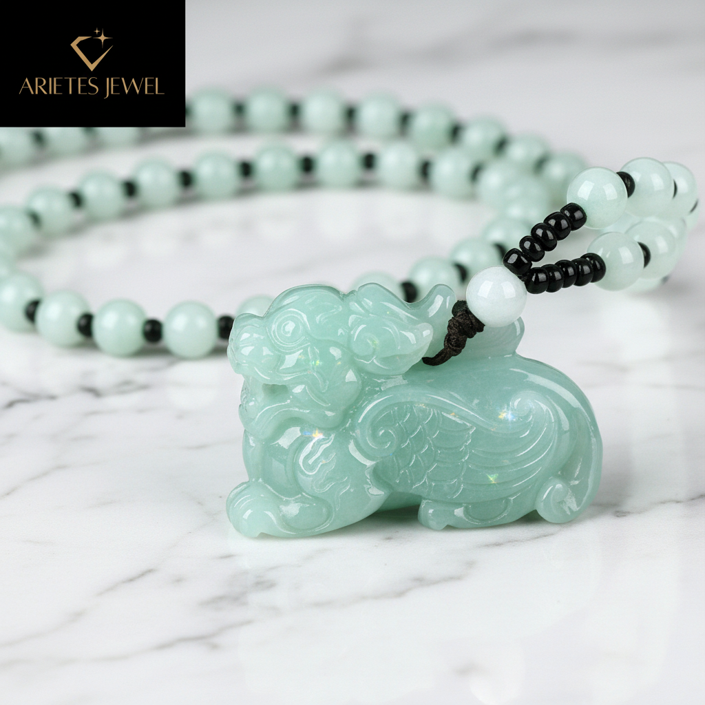 Certified Grade A Jadeite Pixiu Pendant Necklace – Natural Burmese Jade Feng Shui Wealth Amulet & Good Fortune Charm Gift