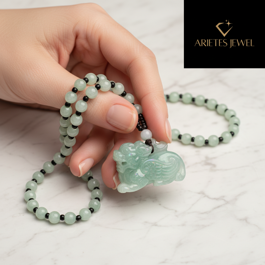 Certified Grade A Jadeite Pixiu Pendant Necklace – Natural Burmese Jade Feng Shui Wealth Amulet & Good Fortune Charm Gift