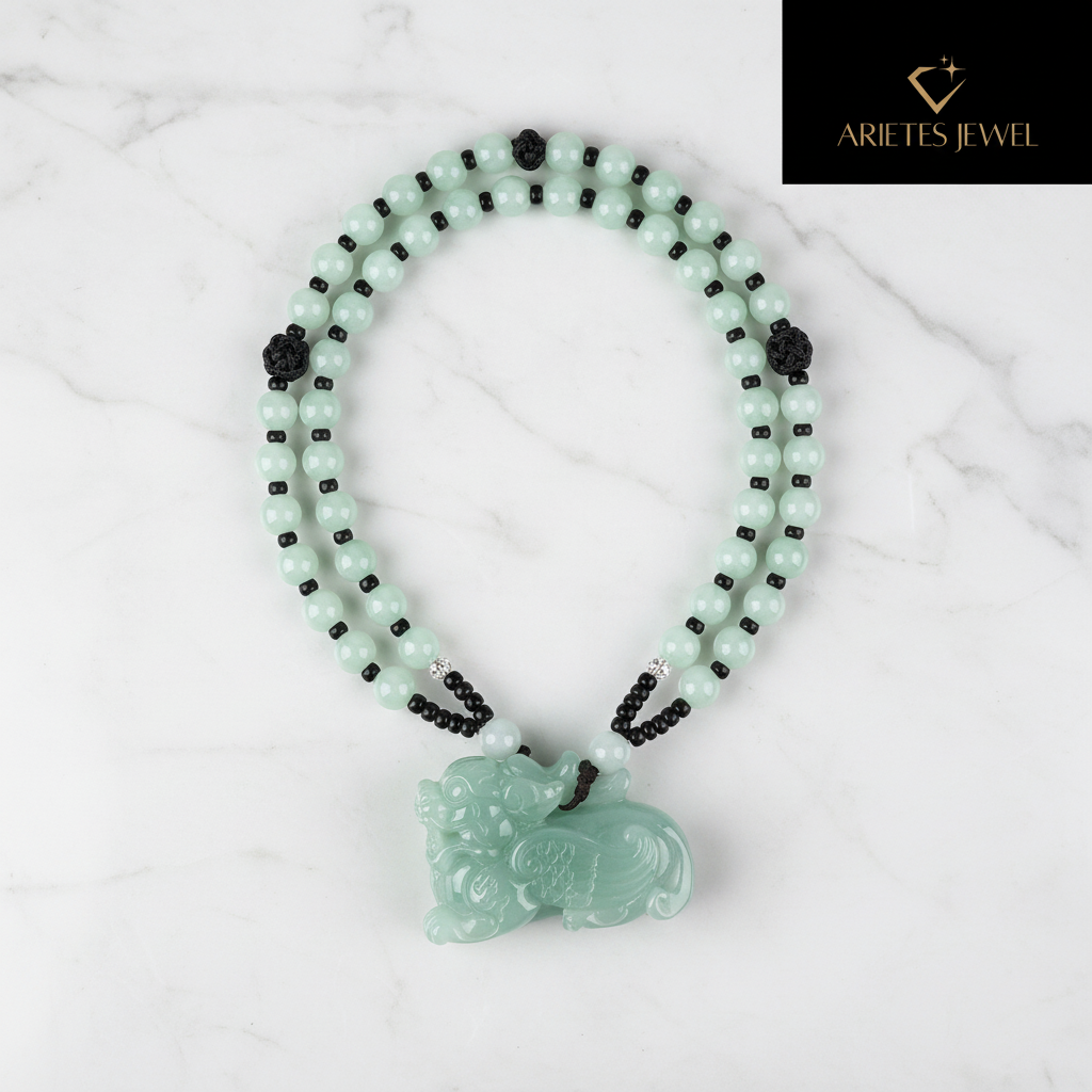 Certified Grade A Jadeite Pixiu Pendant Necklace – Natural Burmese Jade Feng Shui Wealth Amulet & Good Fortune Charm Gift