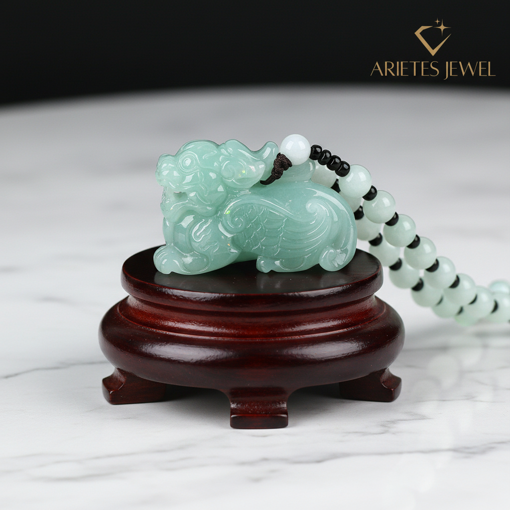 Certified Grade A Jadeite Pixiu Pendant Necklace – Natural Burmese Jade Feng Shui Wealth Amulet & Good Fortune Charm Gift