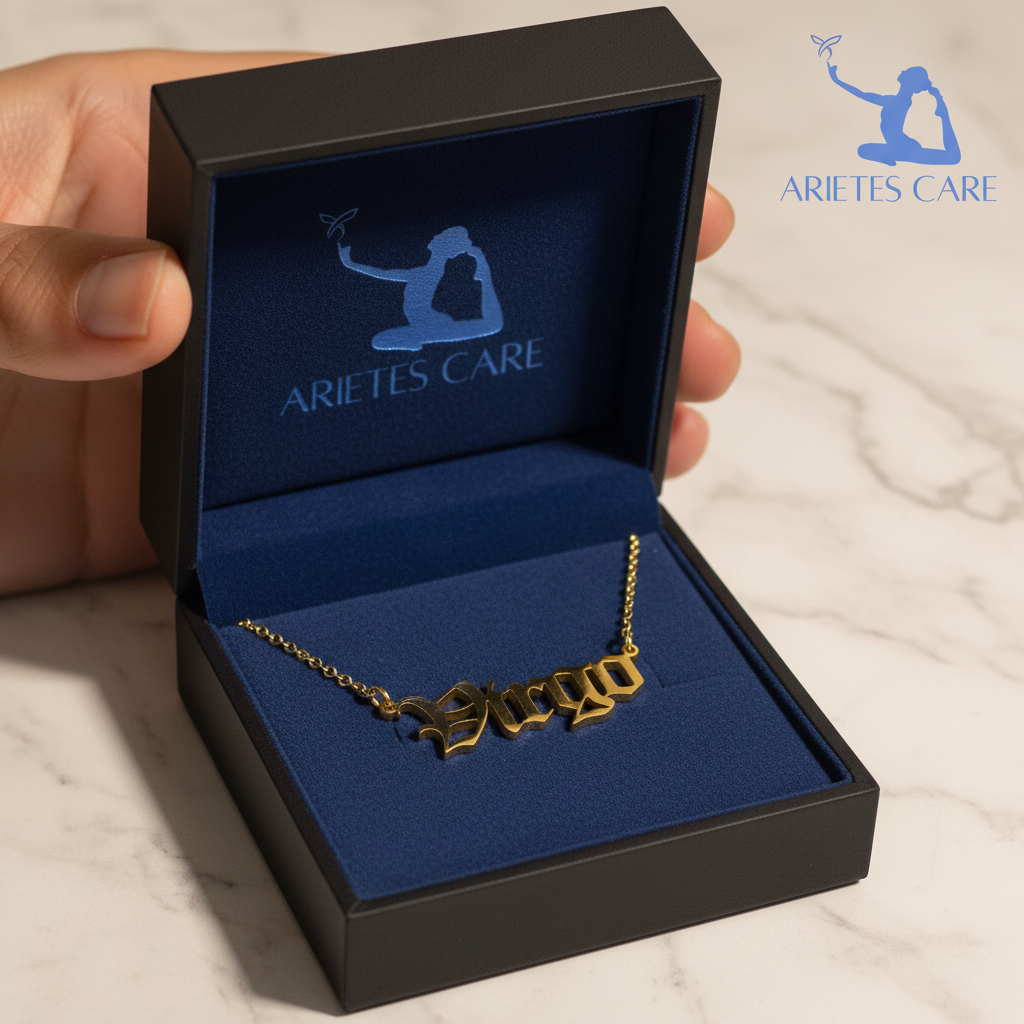 18k Gold Plated Virgo Zodiac Necklace – Personalized Stainless Steel Old English Nameplate Pendant – Luxury Celestial Jewelry for Her