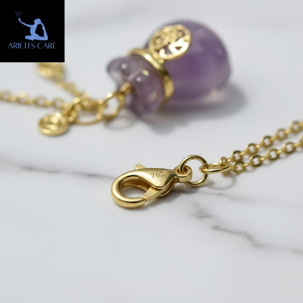 Natural Amethyst Lucky Bag Pendant Necklace - S925 Sterling Silver 14K Gold Plated Crystal Jewelry for Wealth & Calm