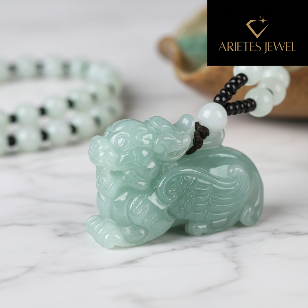 Certified Grade A Jadeite Pixiu Pendant Necklace – Natural Burmese Jade Feng Shui Wealth Amulet & Good Fortune Charm Gift