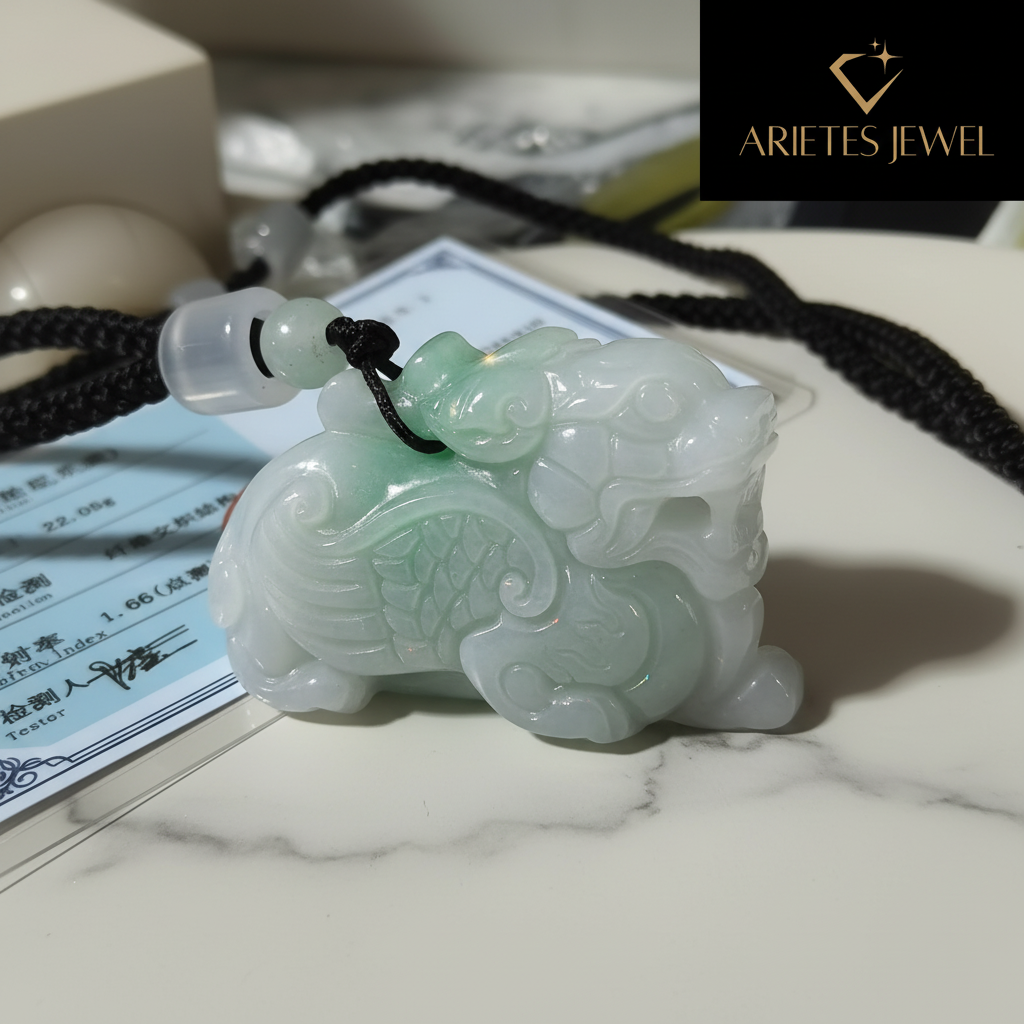 Premium Grade A Icy Green Jadeite Pixiu Pendant - Auspicious Wealth Guardian & Luck Charm