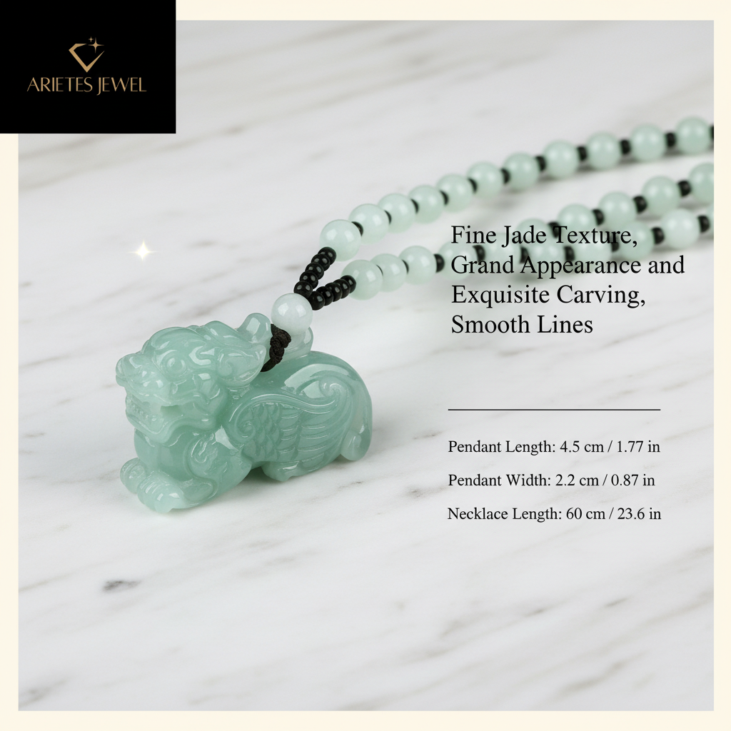 Certified Grade A Jadeite Pixiu Pendant Necklace – Natural Burmese Jade Feng Shui Wealth Amulet & Good Fortune Charm Gift