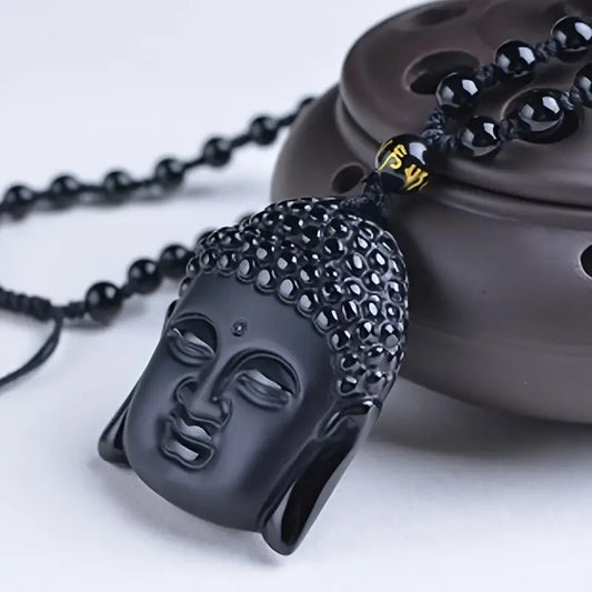 Zen Harmony Black Obsidian Buddha Pendant Necklace