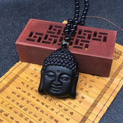 Zen Harmony Black Obsidian Buddha Pendant Necklace