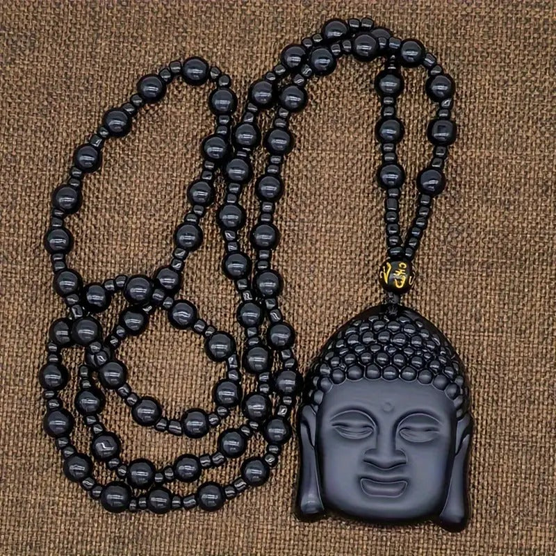 Zen Harmony Black Obsidian Buddha Pendant Necklace