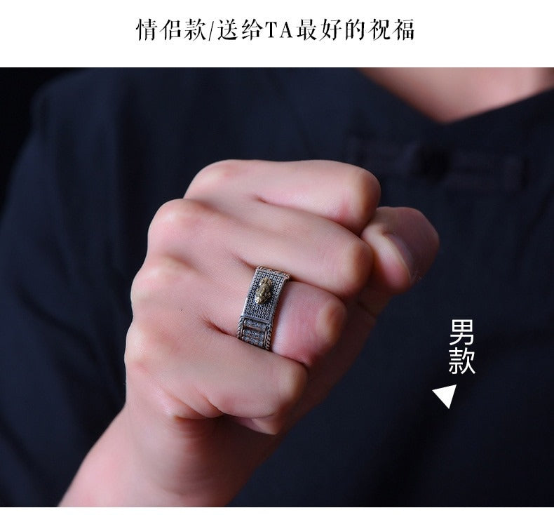 Auspicious Pixiu Couple Adjustable Ring for Wealth and Protection