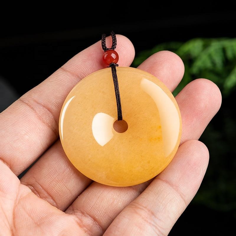 Genuine natural Donut Jade necklace topaz Ping An buckle Pendant Circle Necklace Round Pendant Jade Minimalist Rope adjustable Mama Necklace