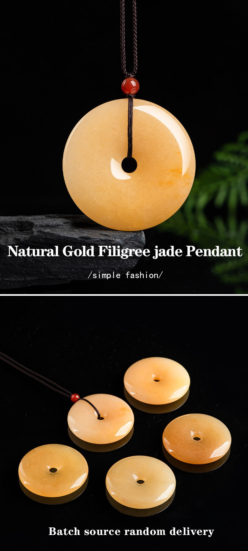 Genuine natural Donut Jade necklace topaz Ping An buckle Pendant Circle Necklace Round Pendant Jade Minimalist Rope adjustable Mama Necklace