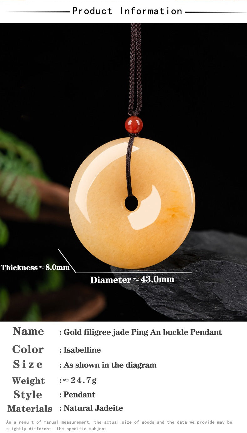 Genuine natural Donut Jade necklace topaz Ping An buckle Pendant Circle Necklace Round Pendant Jade Minimalist Rope adjustable Mama Necklace