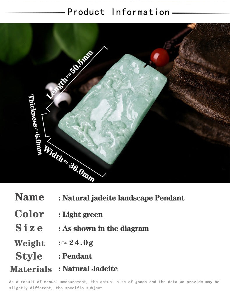 Certified Grade A Green Jadeite Landscape Carved Natural Jade Pendant necklace Violet Authentic Jade Protection Lucky Jewelry Gift Men Women