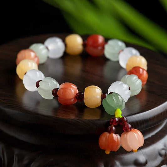 Natural topaz Gold Silk Jade pumpkin beads bracelet The hand strings personality Restoring ancient Jadeite bead bracelet