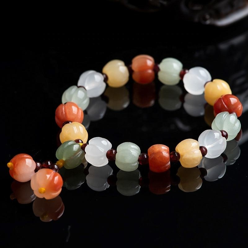 Natural topaz Gold Silk Jade pumpkin beads bracelet The hand strings personality Restoring ancient Jadeite bead bracelet