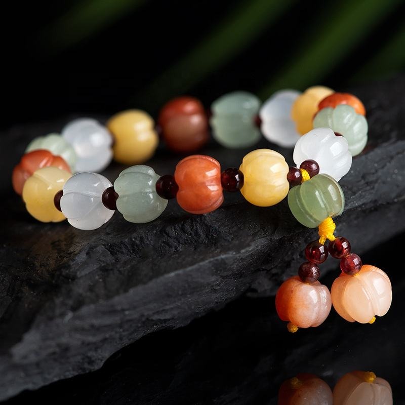 Natural topaz Gold Silk Jade pumpkin beads bracelet The hand strings personality Restoring ancient Jadeite bead bracelet