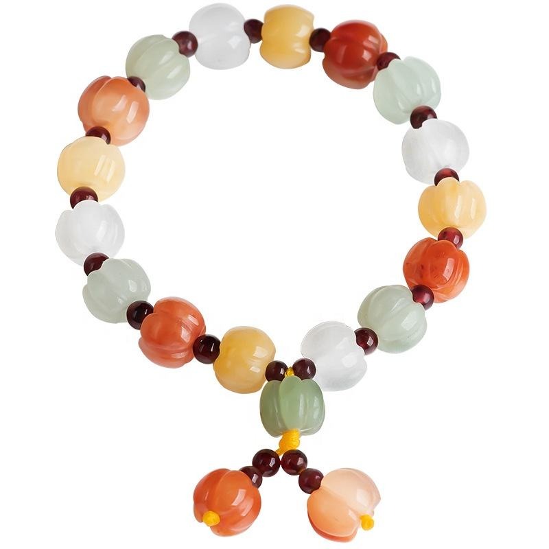 Natural topaz Gold Silk Jade pumpkin beads bracelet The hand strings personality Restoring ancient Jadeite bead bracelet