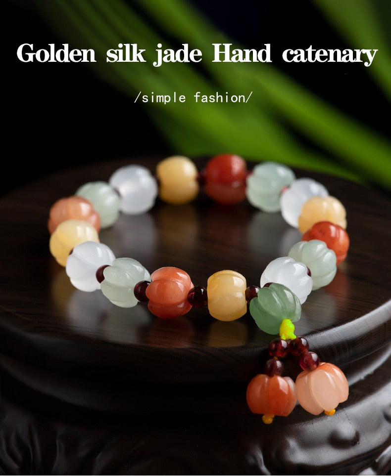 Natural topaz Gold Silk Jade pumpkin beads bracelet The hand strings personality Restoring ancient Jadeite bead bracelet