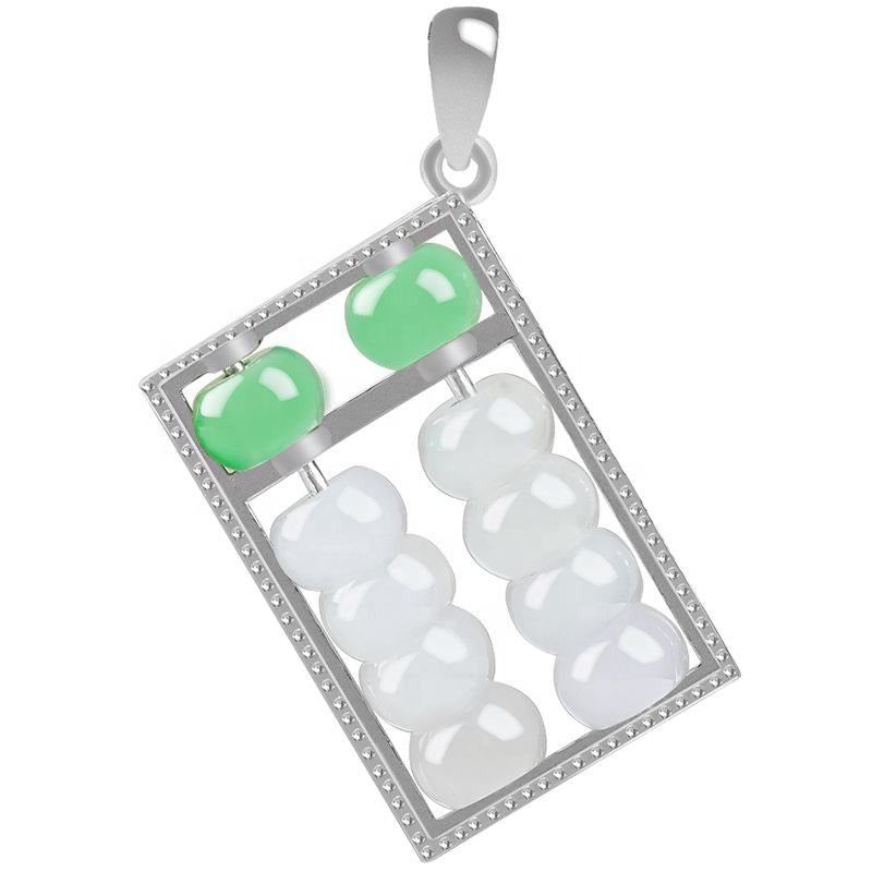 Authentic Jade Abacus Necklace Natural Jadeite An abacus Pendant S925 silver inlay Cubic Zirconia Chinese Round Type A Jadeite Pendant