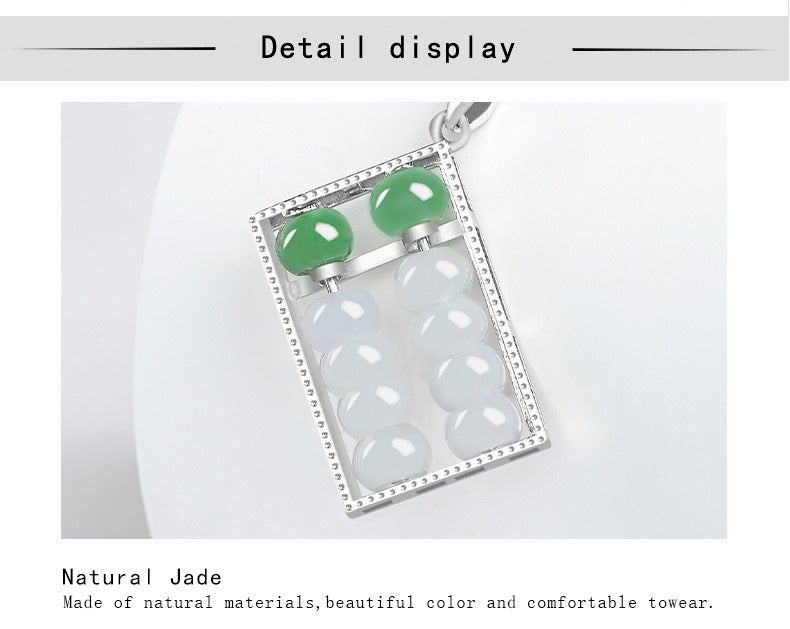 Authentic Jade Abacus Necklace Natural Jadeite An abacus Pendant S925 silver inlay Cubic Zirconia Chinese Round Type A Jadeite Pendant