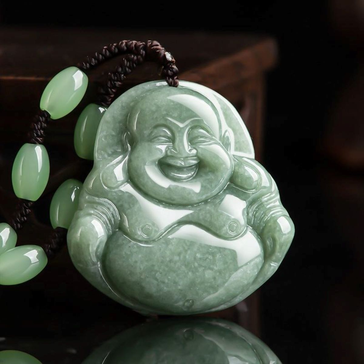 Real Green Jade Smiling Buddha Necklace, Genuine Laughing Buddha Pendant Charm Gift, Happy Gautama Gemstone Chinese Amulet, Lucky Men Women