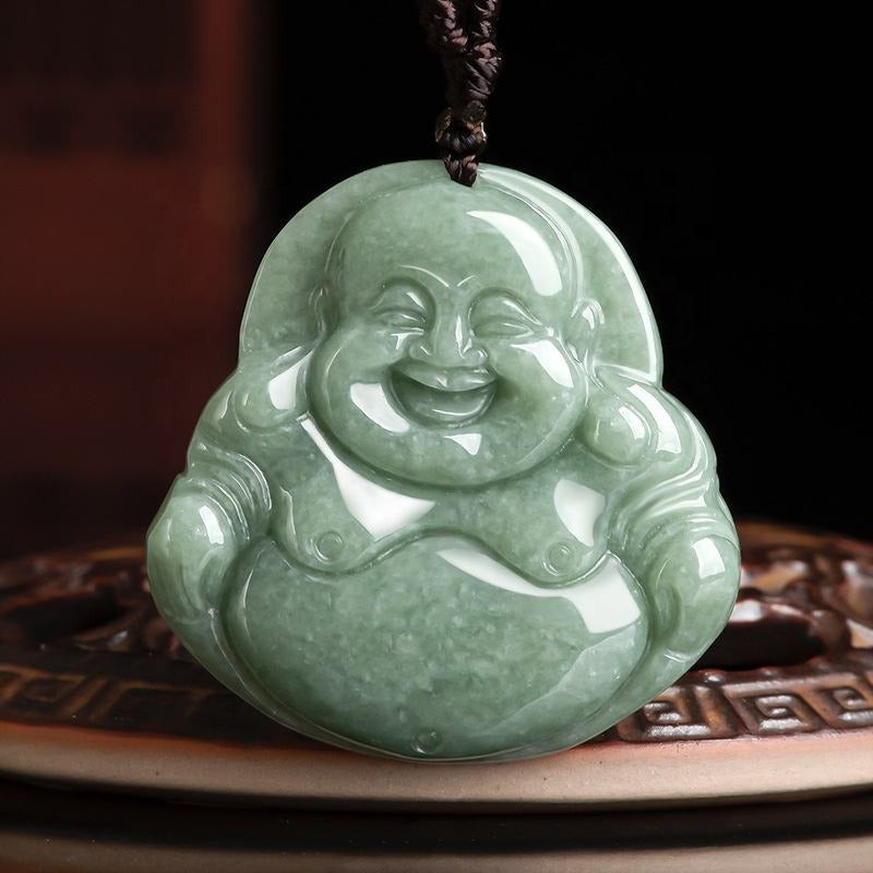 Real Green Jade Smiling Buddha Necklace, Genuine Laughing Buddha Pendant Charm Gift, Happy Gautama Gemstone Chinese Amulet, Lucky Men Women