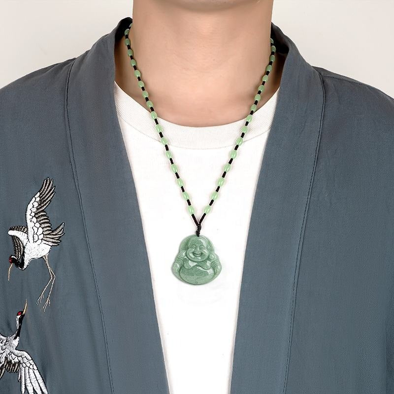 Real Green Jade Smiling Buddha Necklace, Genuine Laughing Buddha Pendant Charm Gift, Happy Gautama Gemstone Chinese Amulet, Lucky Men Women