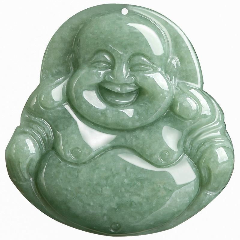 Real Green Jade Smiling Buddha Necklace, Genuine Laughing Buddha Pendant Charm Gift, Happy Gautama Gemstone Chinese Amulet, Lucky Men Women